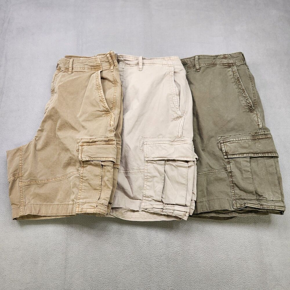 American Eagle Cargo Shorts Men's 33 Stretch Flex Baggy Relaxed Y2K 8" Lot Of 3